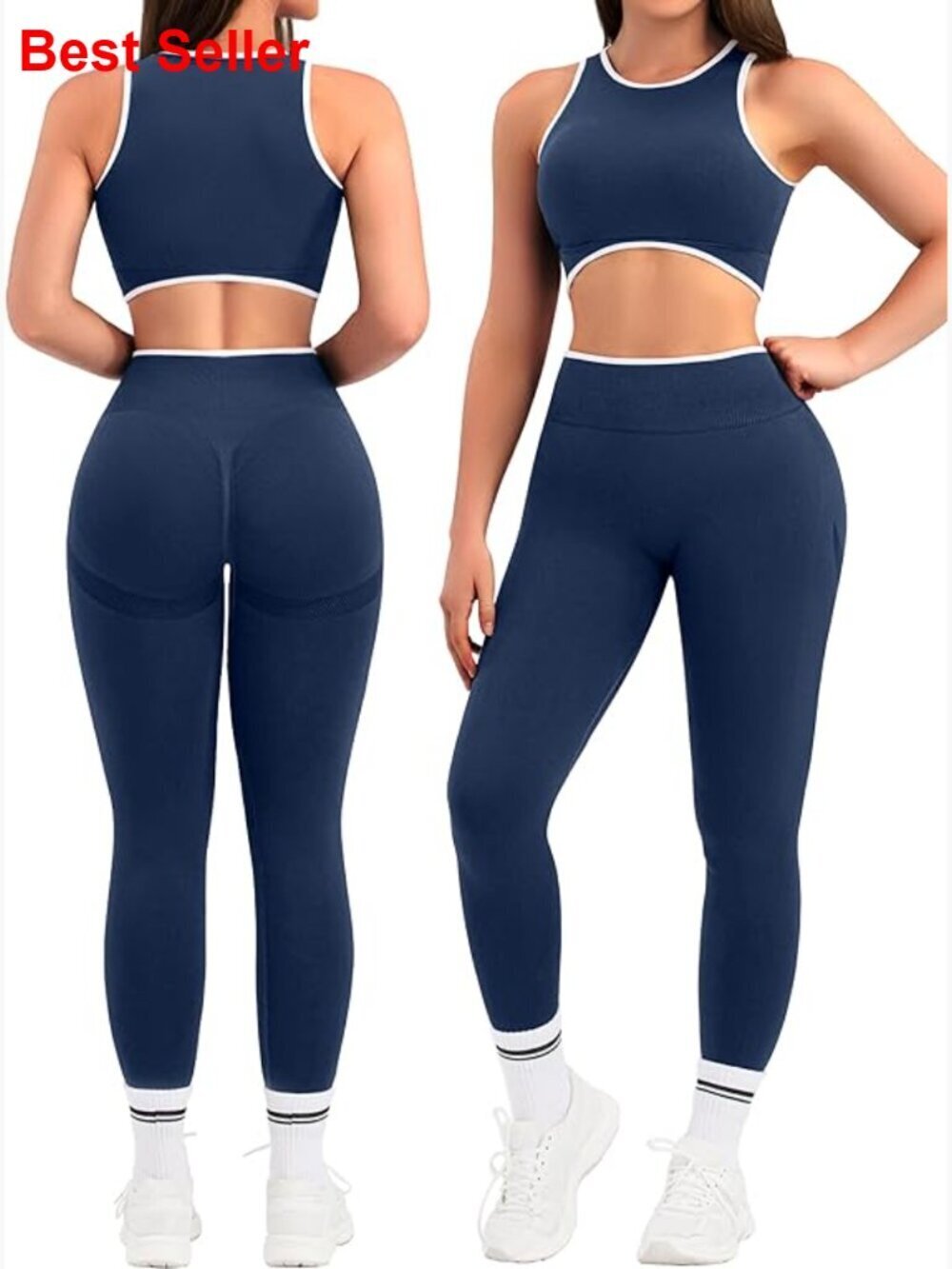 Seamless Crop Tank Top High Waist Leggings Workout Set Polyamide Elastane